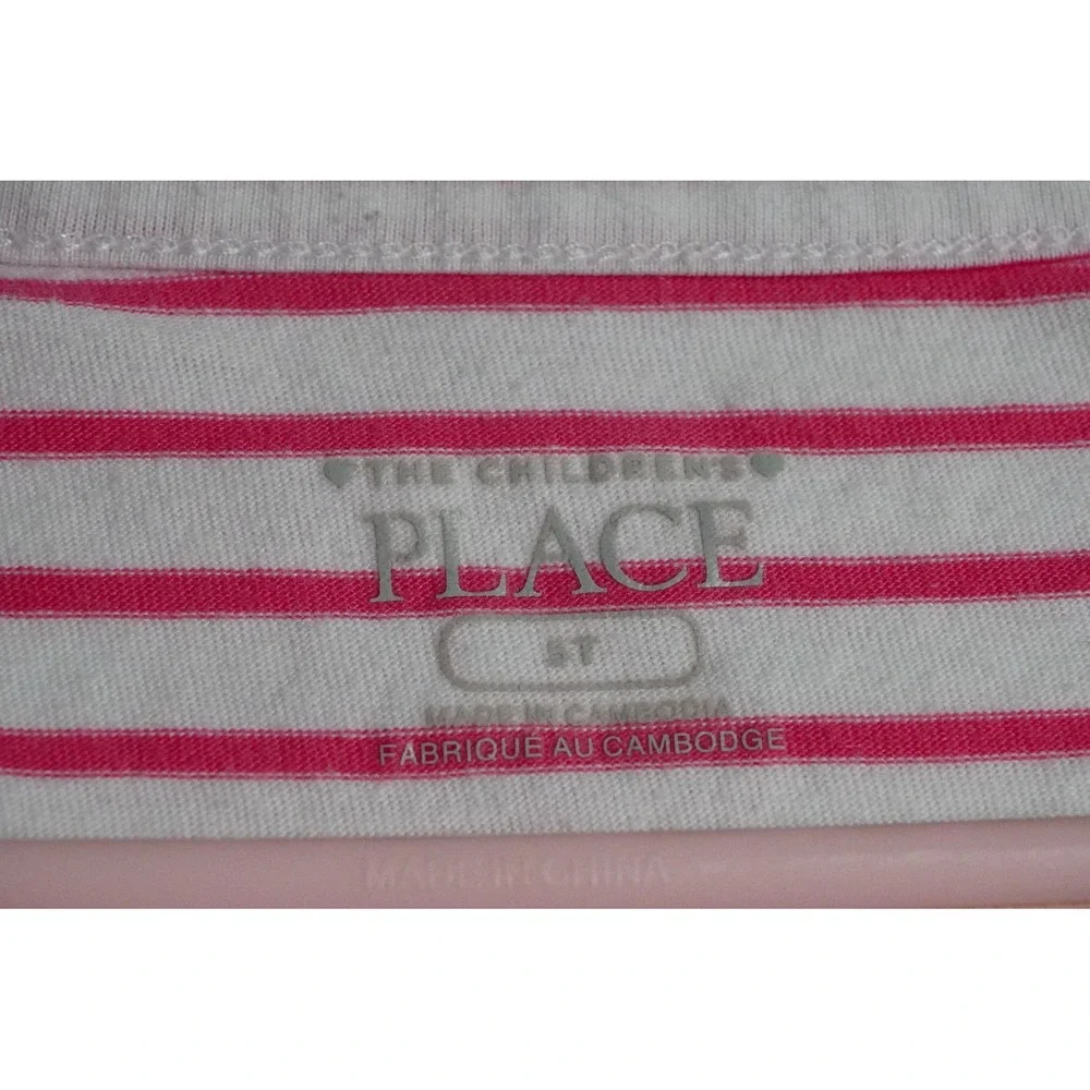The Childrens Place Long Sleeve Shirt 5T Striped Pink Love Sequin Heart
